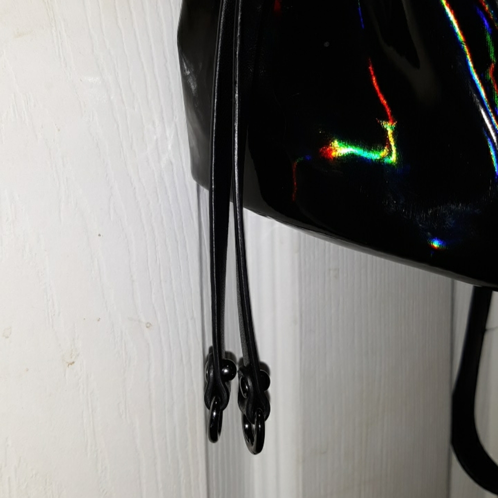Rebecca Minkoff "Julian" Holographic Black/Black Nylon Medium Zip Backpack - Picture 6 of 17